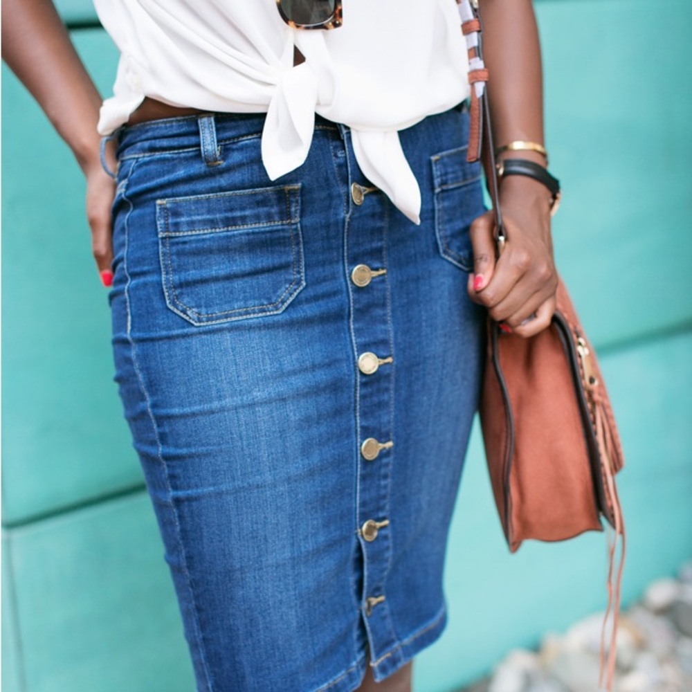 The Limited Blue Button-Front Pencil Skirt